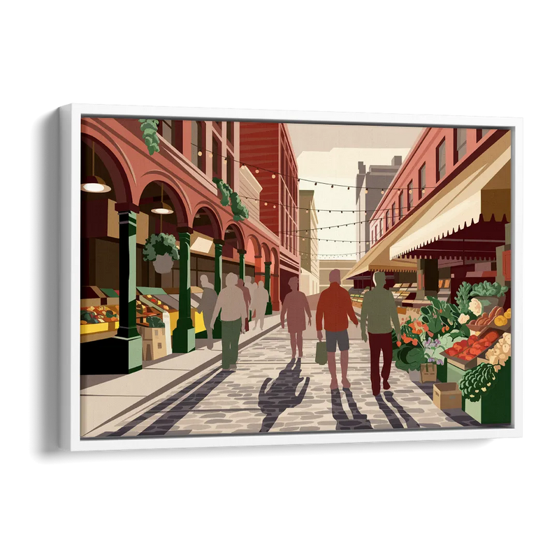 Omaha Old Market Charm Side - White Canvas Wall Art