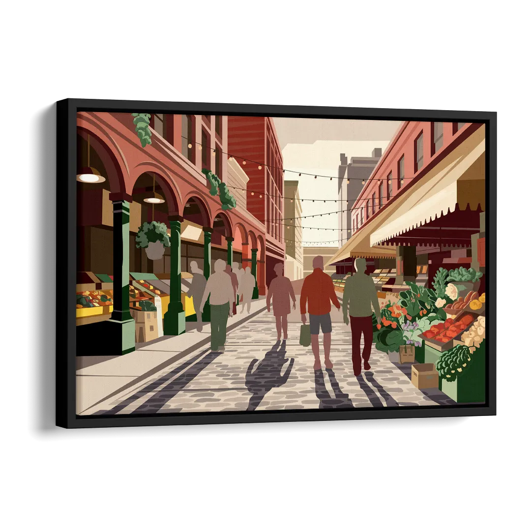 Omaha Old Market Charm Side - Black Canvas Wall Art