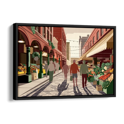 Omaha Old Market Charm Side - Black Canvas Wall Art