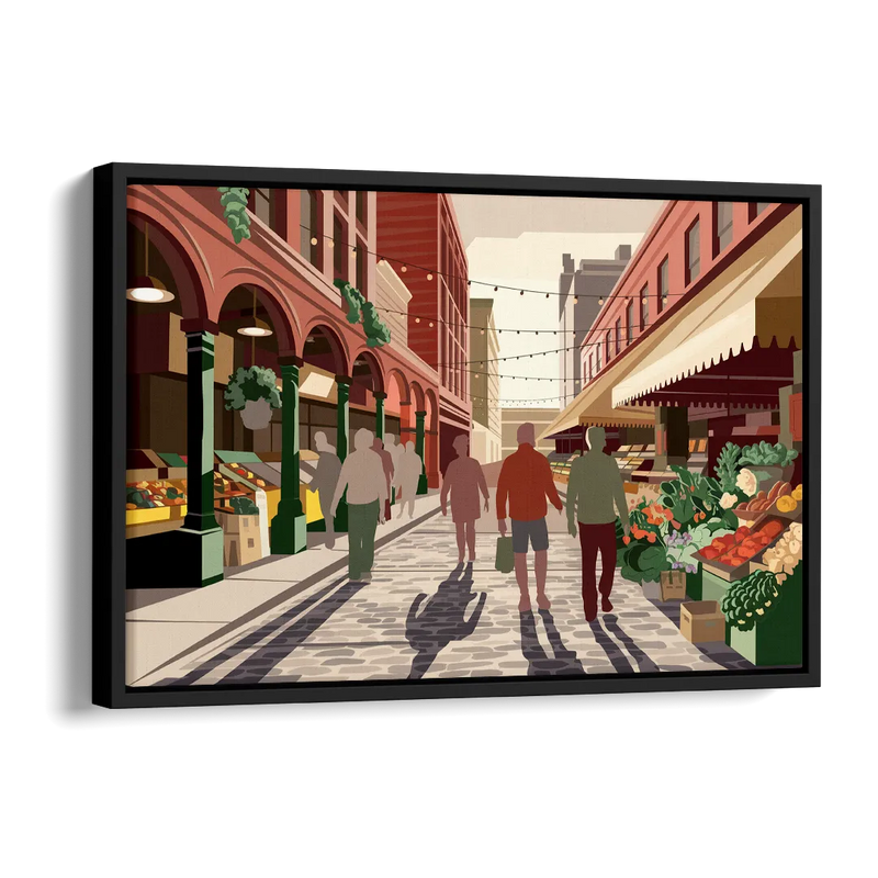 Omaha Old Market Charm Side - Black Canvas Wall Art