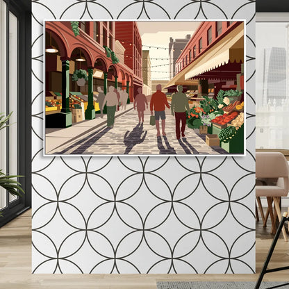 Omaha Old Market Charm Living Room - White Canvas Wall Art