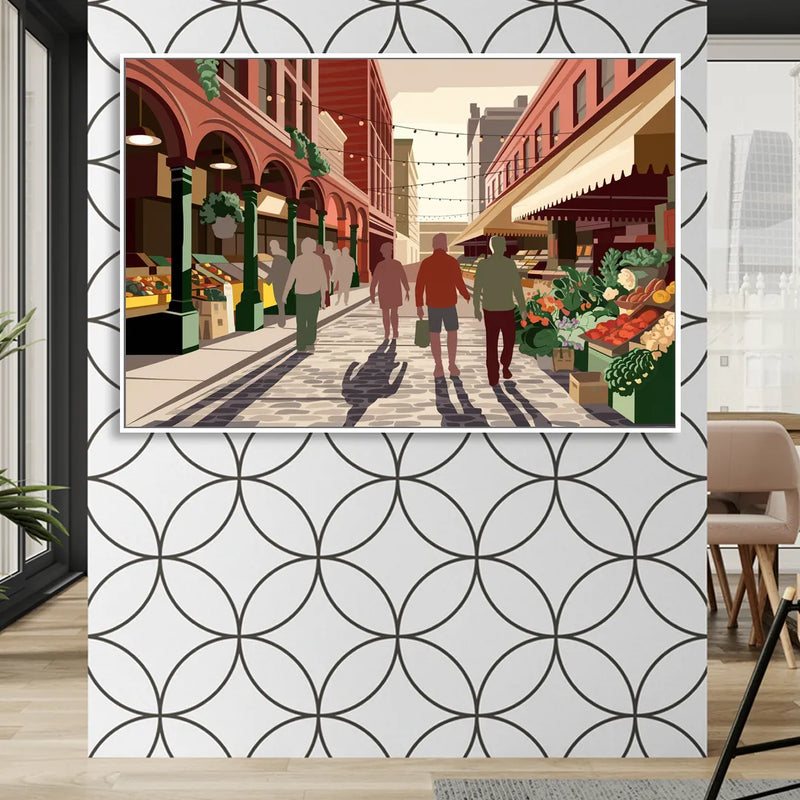 Omaha Old Market Charm Living Room - White Canvas Wall Art