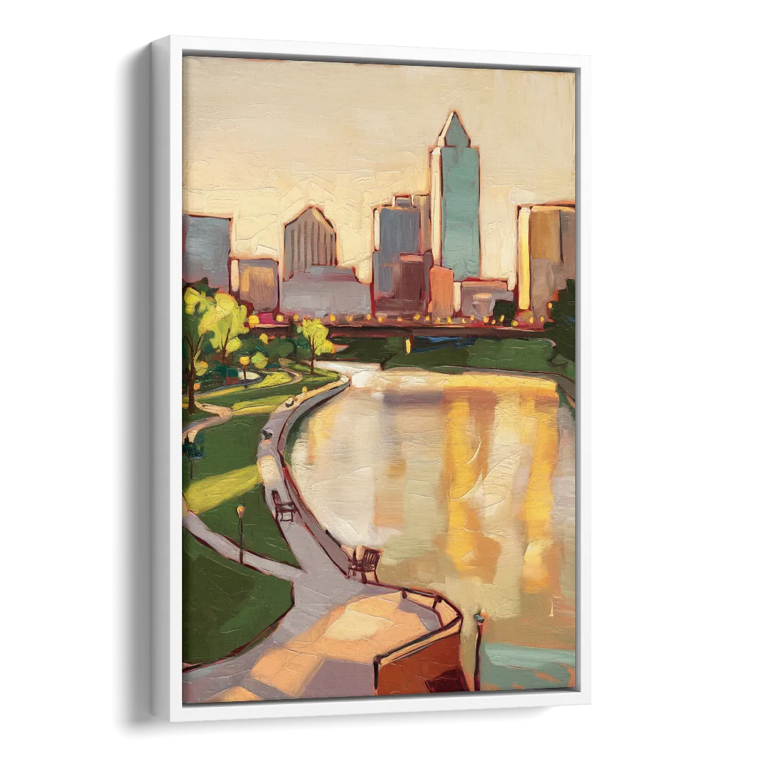 Omaha Scenic Riverfront Side - White Canvas Wall Art