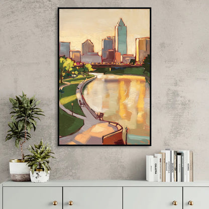 Omaha Scenic Riverfront Sitting Room - Black Canvas Wall Art