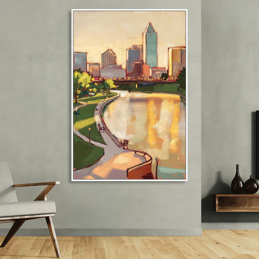 Omaha Scenic Riverfront Living Room - White Canvas Wall Art