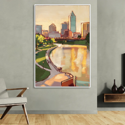 Omaha Scenic Riverfront Living Room - White Canvas Wall Art