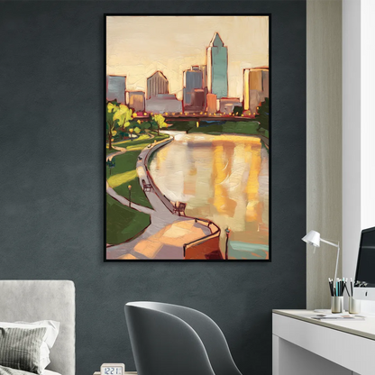 Omaha Scenic Riverfront Living Room - Black Canvas Wall Art