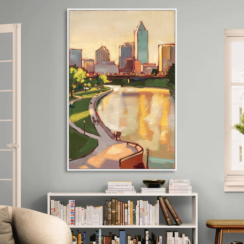 Omaha Scenic Riverfront Sitting Room - White Canvas Wall Art