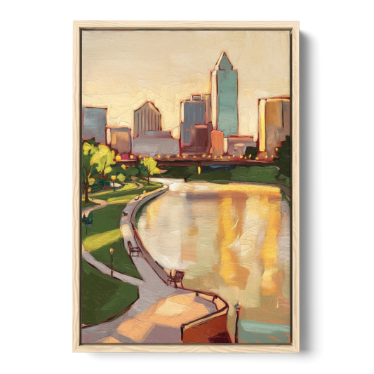 Omaha Scenic Riverfront - Oak Framed Canvas Wall Art - Front
