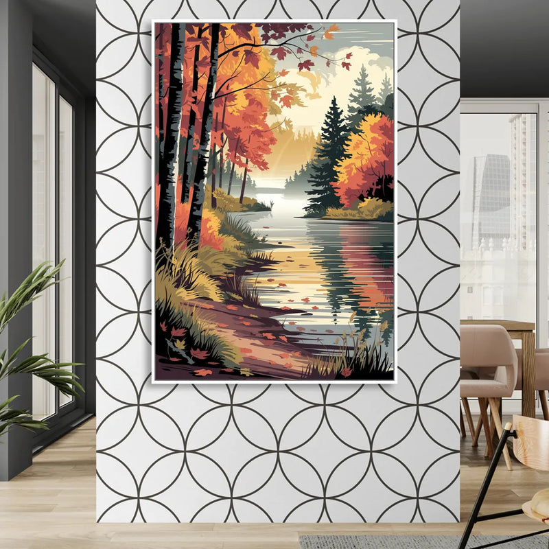 Ontario Autumn Colors Living Room - White Canvas Wall Art