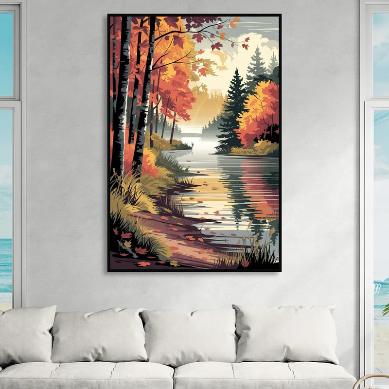 Ontario Autumn Colors Living Room - Black Canvas Wall Art