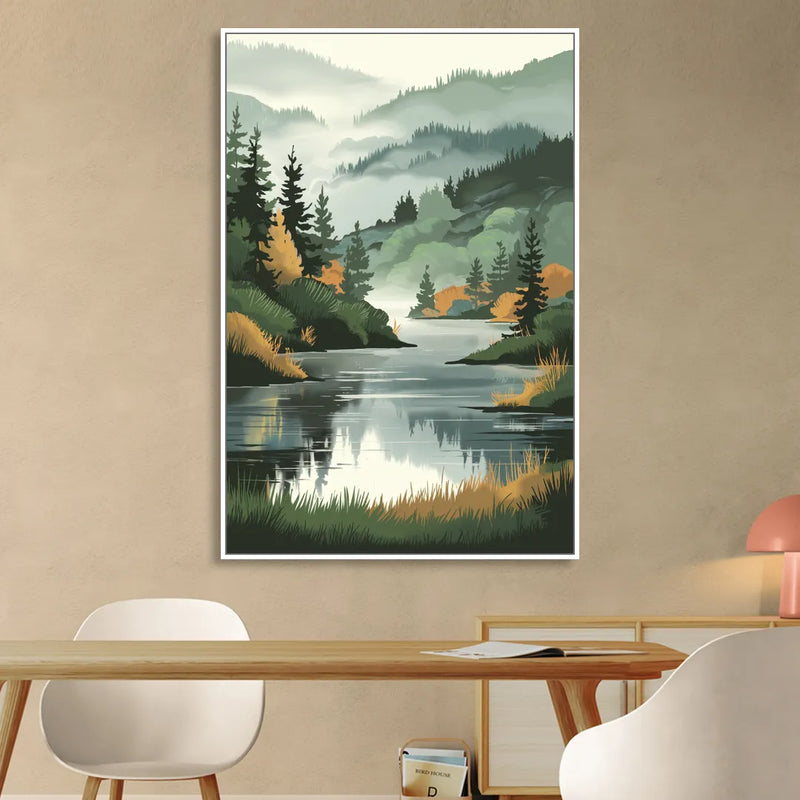 Ontario Lake Reflections Living Room - White Canvas Wall Art