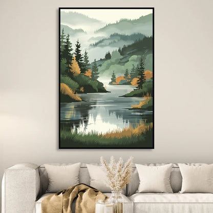 Ontario Lake Reflections Sitting Room - Black Canvas Wall Art