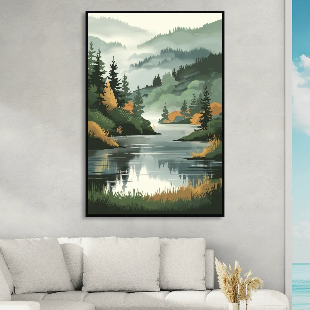 Ontario Lake Reflections Living Room - Black Canvas Wall Art