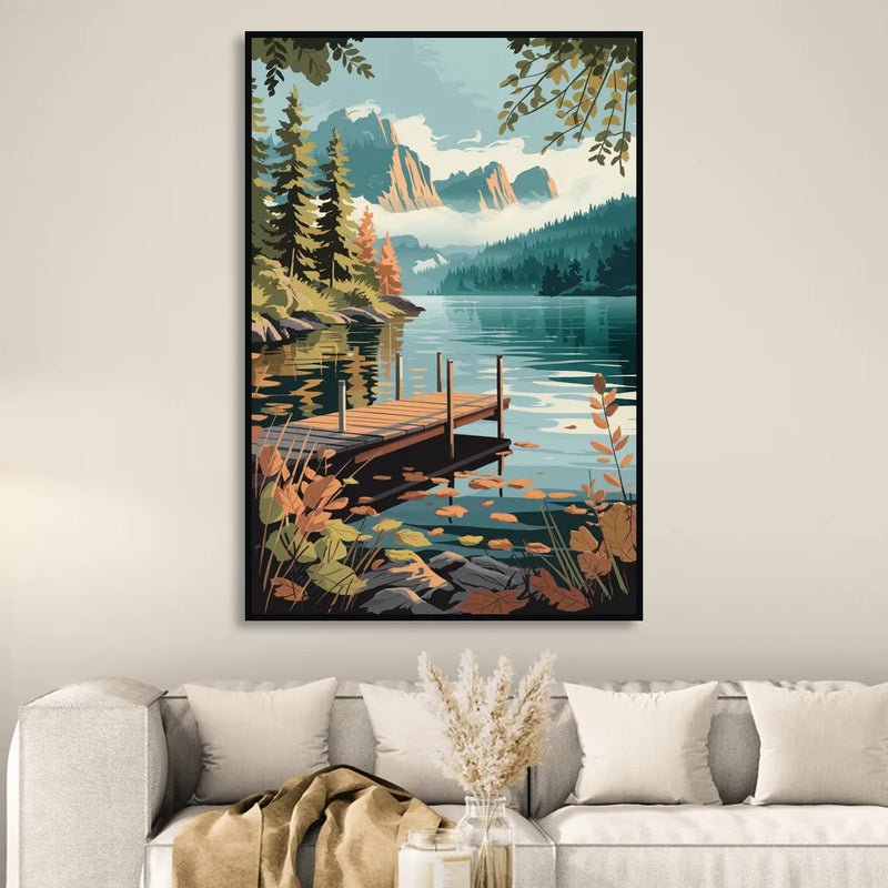 Ontario Lakeside Bliss Living Room - Black Canvas Wall Art