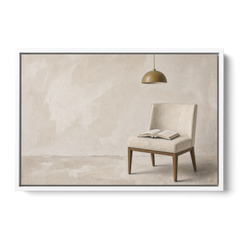 Open Book Painting on a Cream Side Chair - White Framed Canvas Wall Art - Front