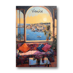 Open Window Painting of the Venice Lagoon - Canvas Wall Art - Front
