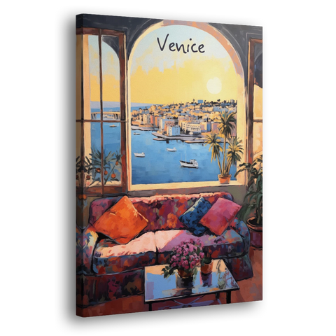 Open Window Painting of the Venice Lagoon - Canvas Wall Art - Side