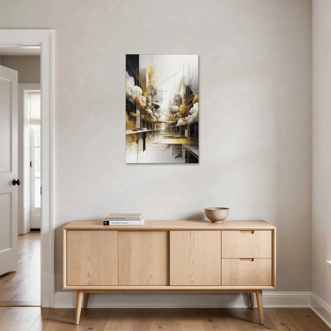 Opulent Abstract Elegance White and Gold - Canvas Wall Art - Coffee Table - 24x36