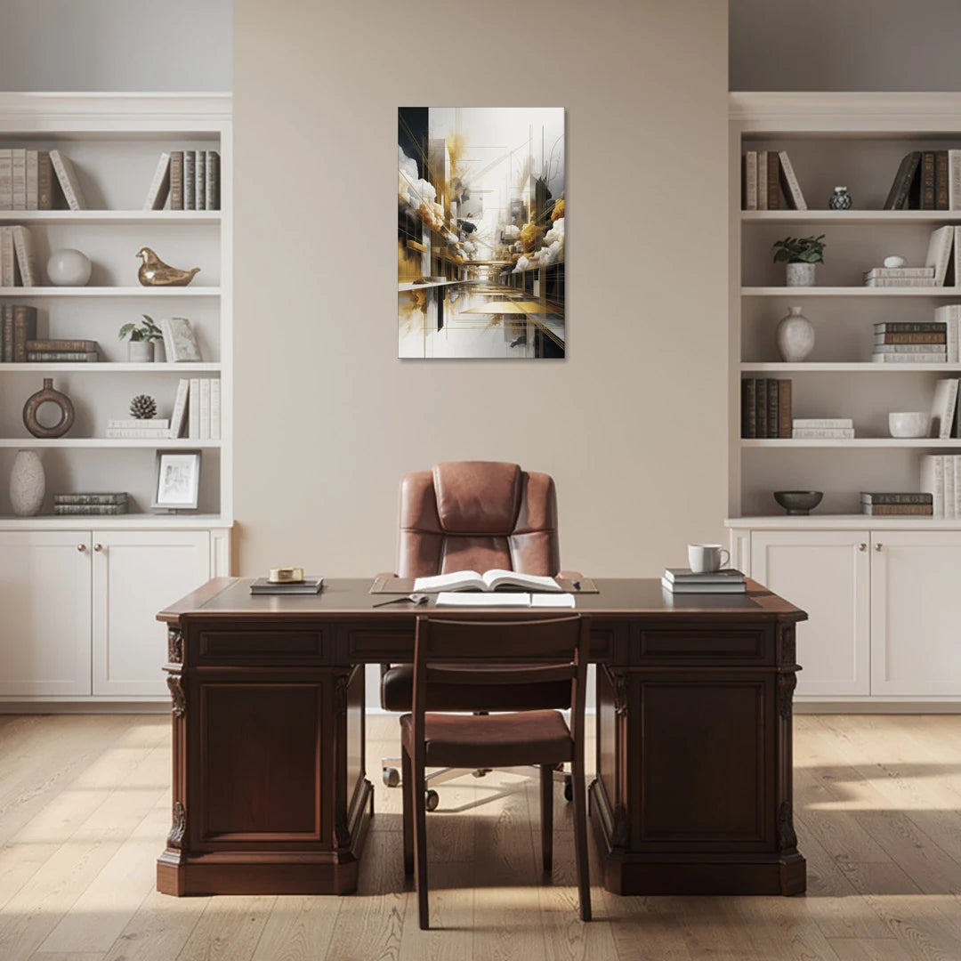 Opulent Abstract Elegance White and Gold - Canvas Wall Art - Office - 24x36