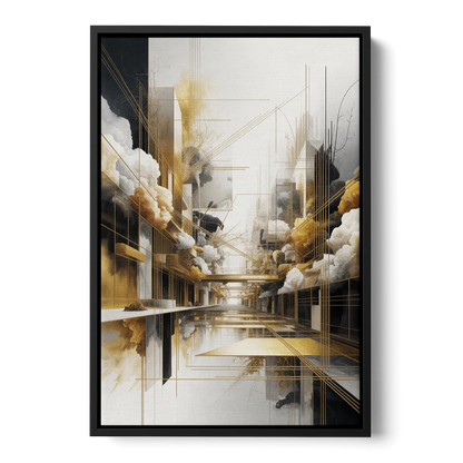 Opulent Abstract Elegance White and Gold - Black Frame Canvas