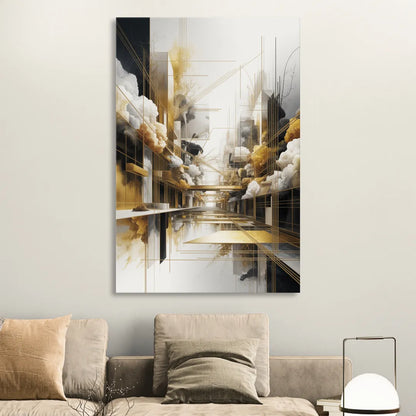 Opulent Abstract Elegance White and Gold Living Room - Canvas Wall Art