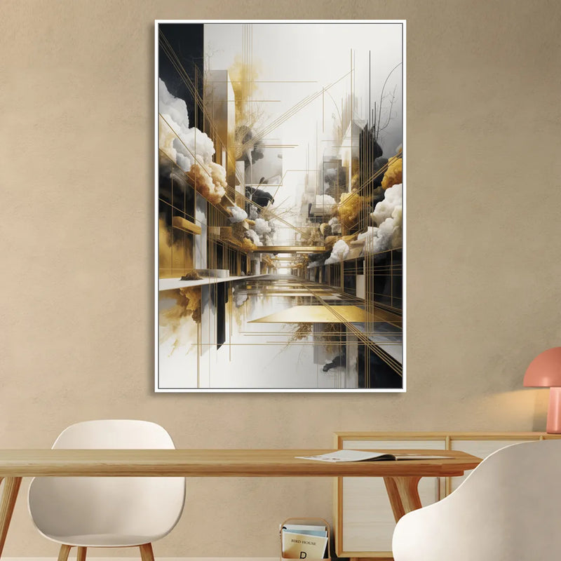 Opulent Abstract Elegance White and Gold Sitting Room - White Canvas Wall Art