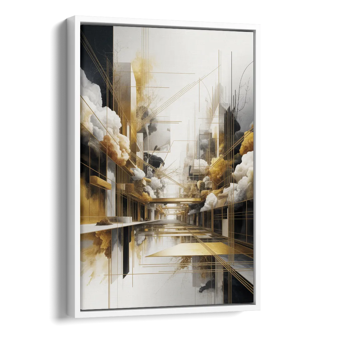 Opulent Abstract Elegance White and Gold Side - White Canvas Wall Art