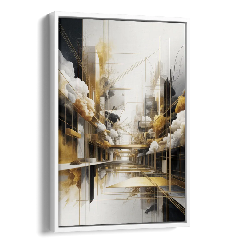 Opulent Abstract Elegance White and Gold Side - White Canvas Wall Art