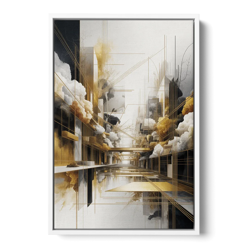Opulent Abstract Elegance White and Gold Front - White Canvas Wall Art