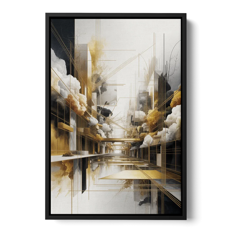 Opulent Abstract Elegance White and Gold Front - Black Canvas Wall Art