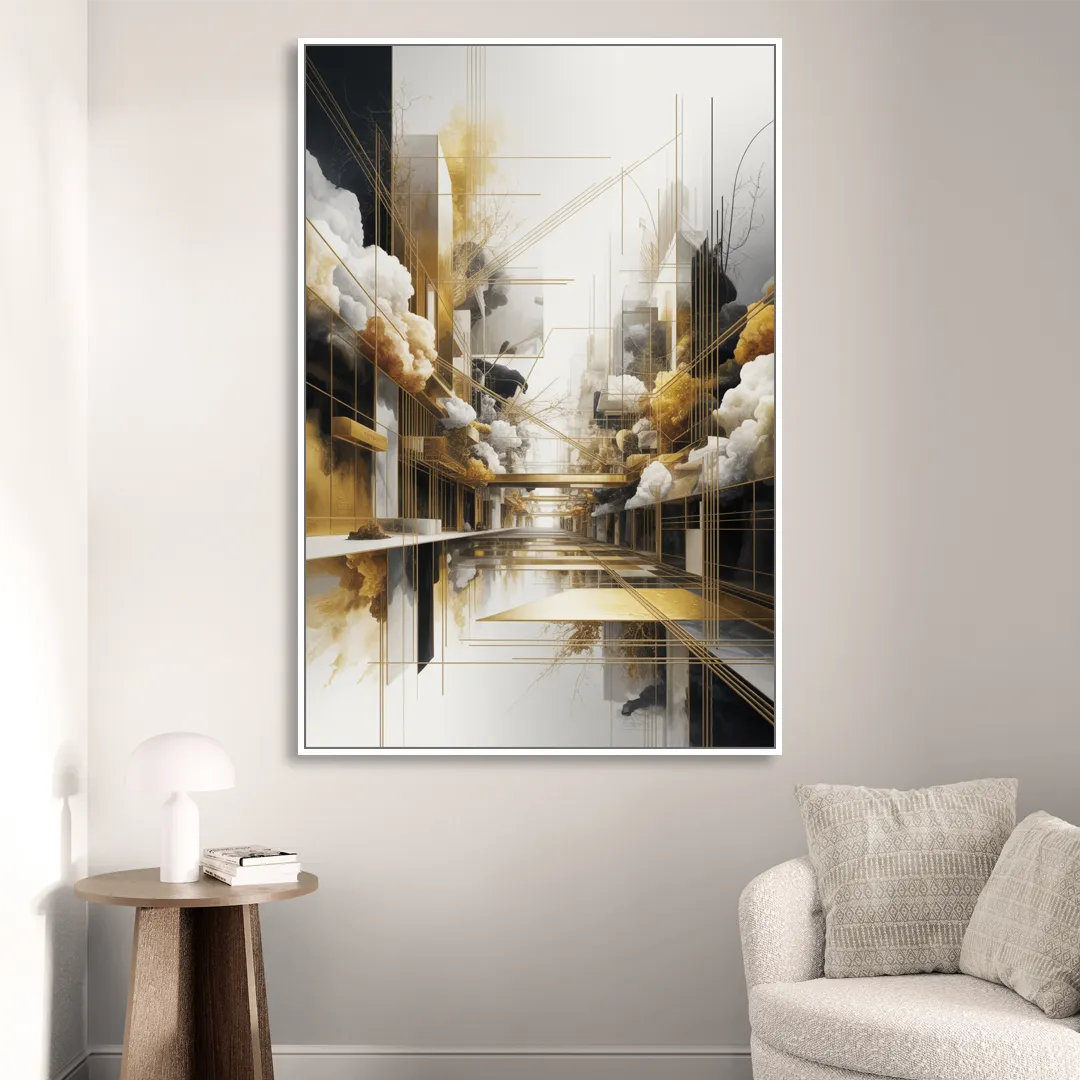 Opulent Abstract Elegance White and Gold Living Room - White Canvas Wall Art
