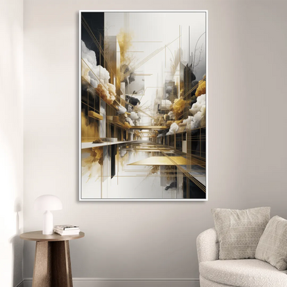 Opulent Abstract Elegance White and Gold Living Room - White Canvas Wall Art