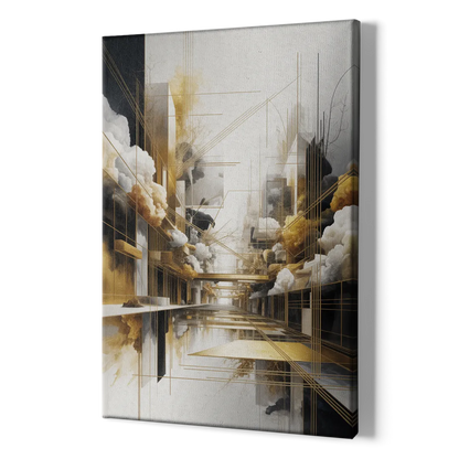 Opulent Abstract Elegance White and Gold - Canvas Print Art Sides