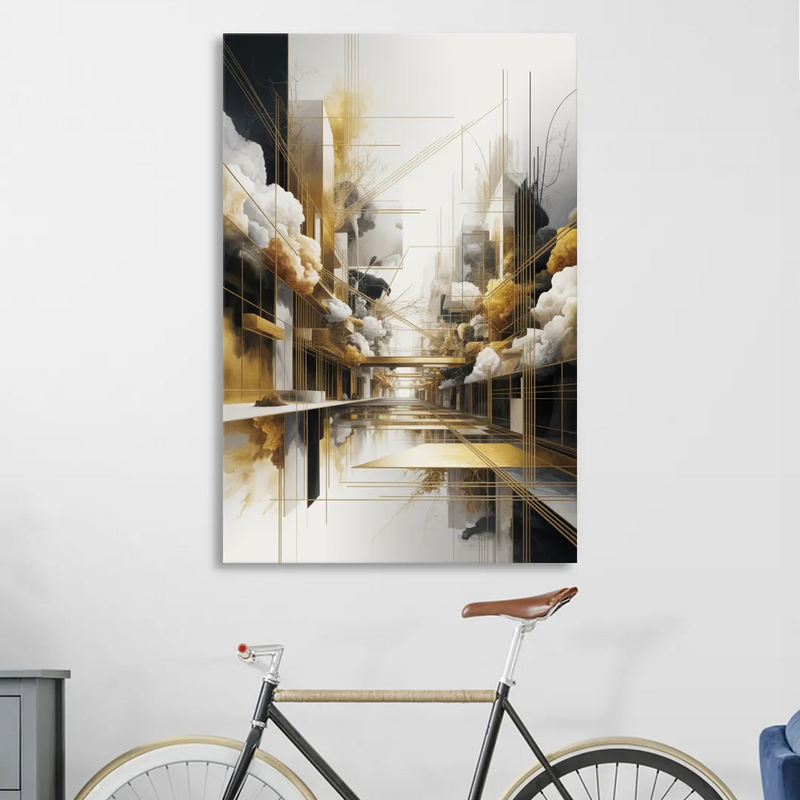 Opulent Abstract Elegance White and Gold Sitting Room - Canvas Wall Art