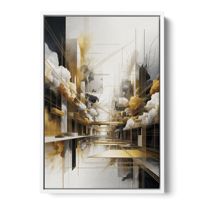 Opulent Abstract Elegance White and Gold - White Frame Canvas
