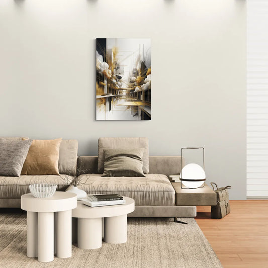 Opulent Abstract Elegance White and Gold - Canvas Wall Art Living Room