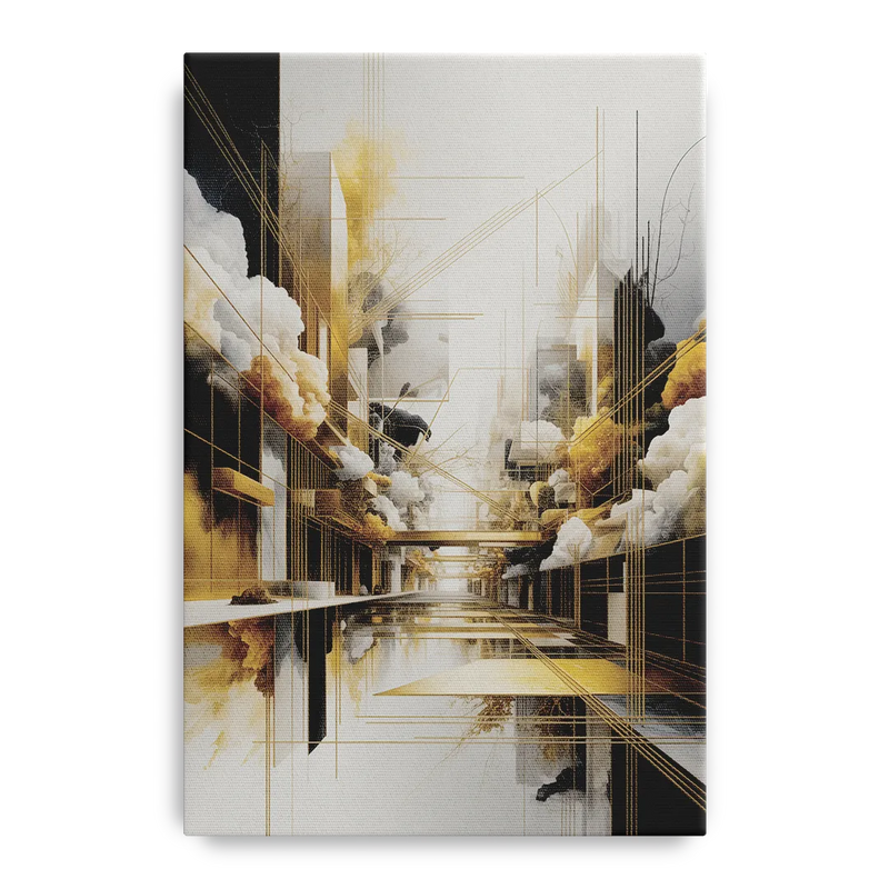 Opulent Abstract Elegance White and Gold Front - Canvas Wall Art