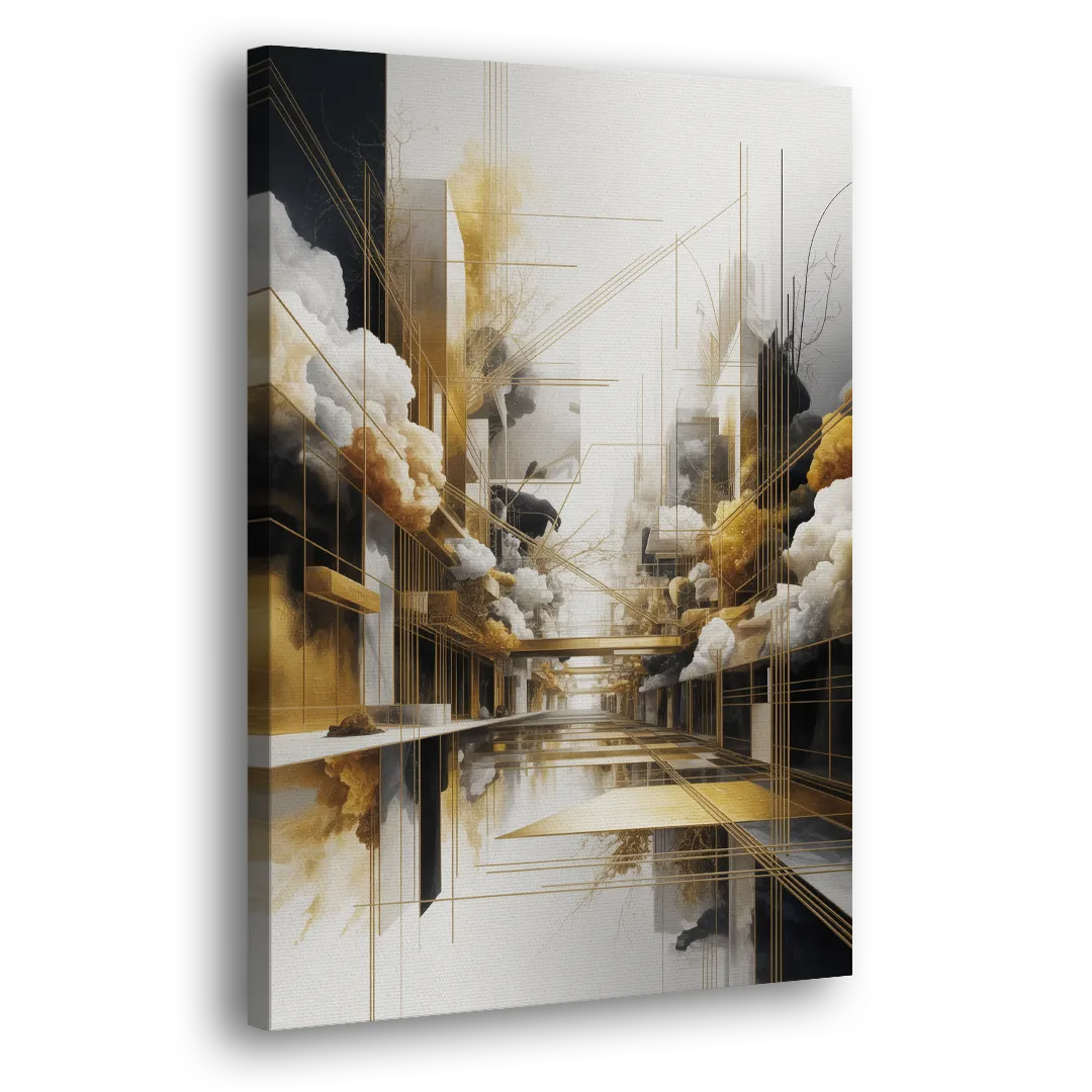 Opulent Abstract Elegance White and Gold Side - Canvas Wall Art