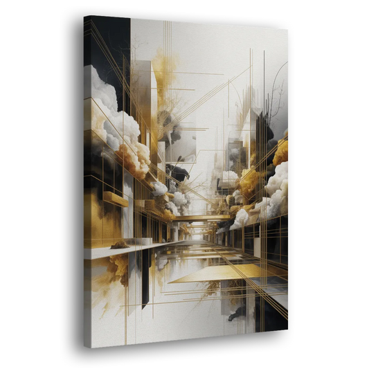 Opulent Abstract Elegance White and Gold Side - Canvas Wall Art