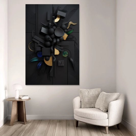 Opulent Contrast Black Abstract - Canvas Wall Art - Sofa - 40x60