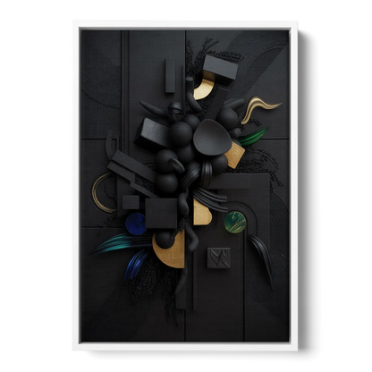 Opulent Contrast Black Abstract - White Frame Canvas