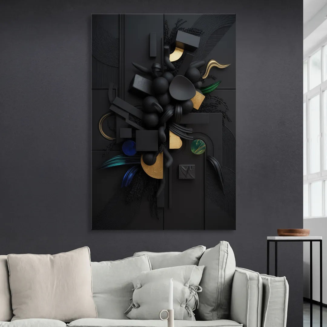 Opulent Contrast Black Abstract Sitting Room - Canvas Wall Art
