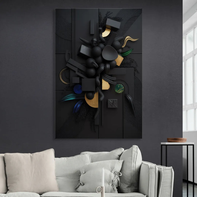 Opulent Contrast Black Abstract Sitting Room - Canvas Wall Art