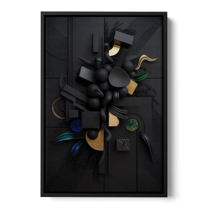 Opulent Contrast Black Abstract - Black Frame Canvas