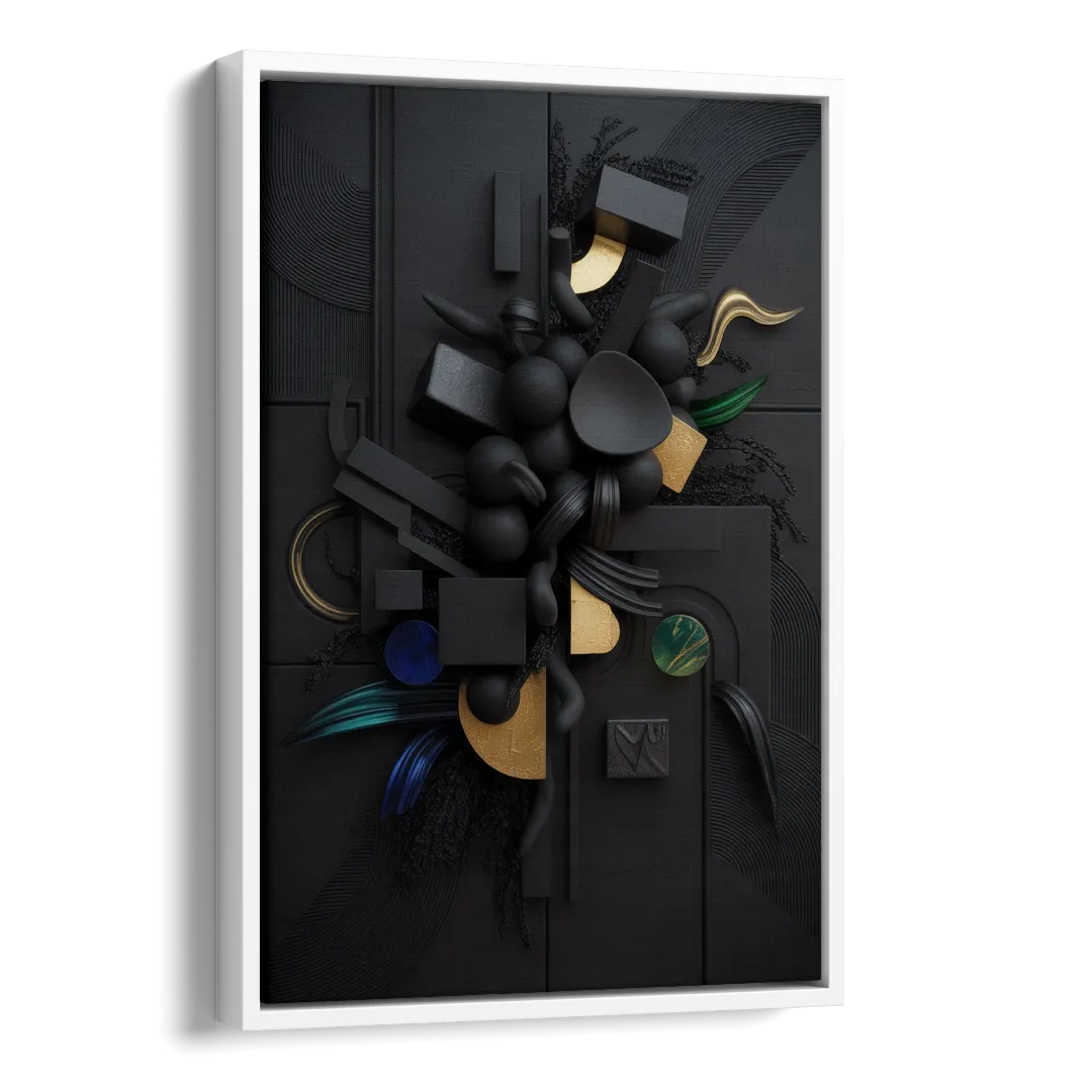 Opulent Contrast Black Abstract Side - White Canvas Wall Art