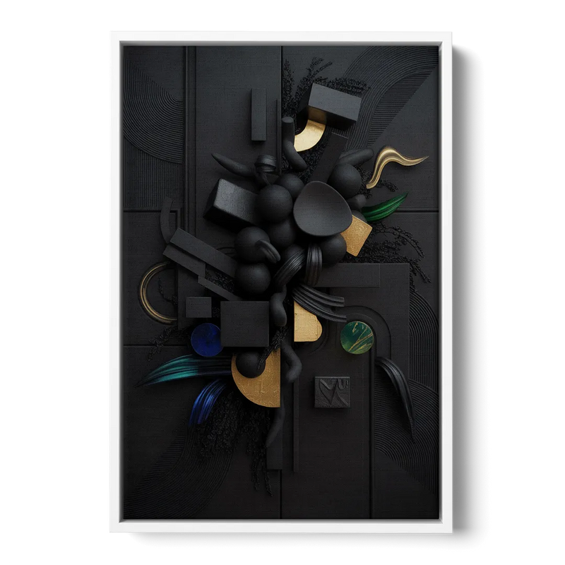 Opulent Contrast Black Abstract Front - White Canvas Wall Art