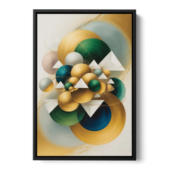 Opulent Floating Forms Gold Abstract - Black Framed Canvas Wall Art - Front