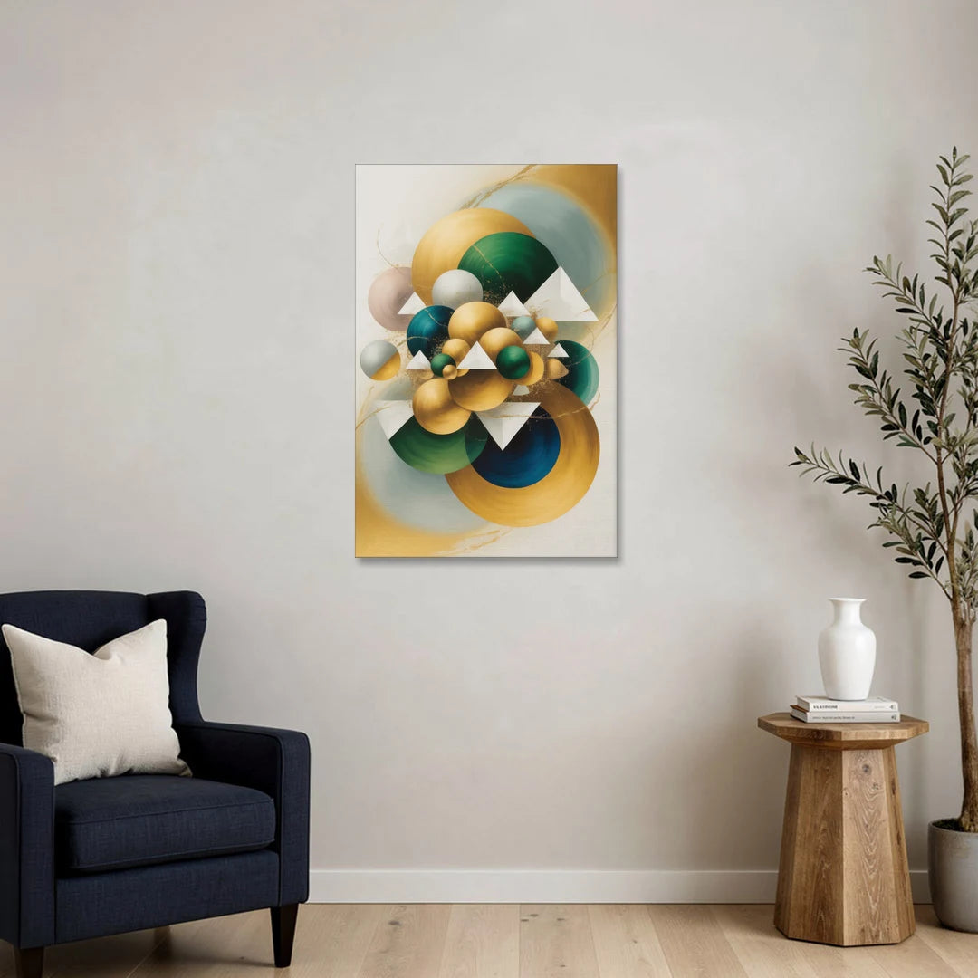 Opulent Floating Forms Gold Abstract - Canvas Wall Art - Sofa - 24x36