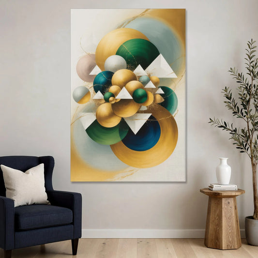 Opulent Floating Forms Gold Abstract - Canvas Wall Art - Sofa - 40x60